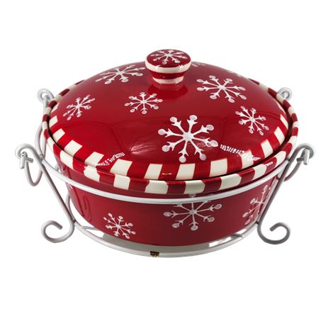 Temp-tations Red Snowflake 2qt. Round Covered Baker w/ Tasty Totable