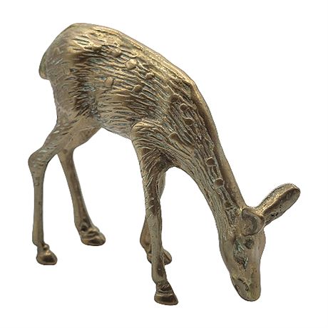 Vintage Brass Grazing Deer Figurine