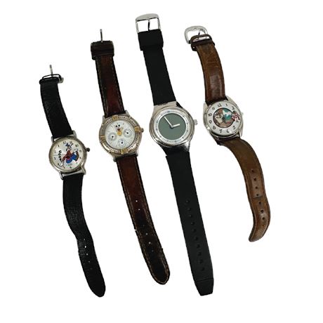 Lot of 4 Used Disney & Warner Brothers Collectors Watches