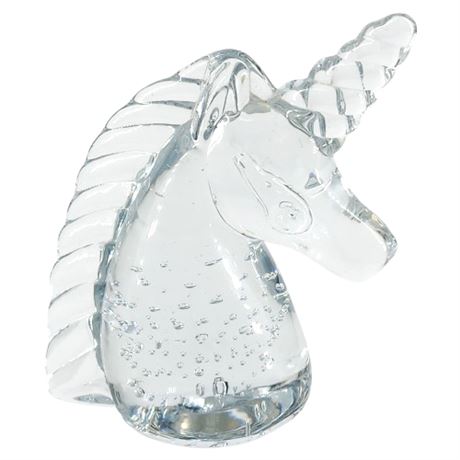 Vintage Unicorn Art Glass Controlled Bubble Paperweight