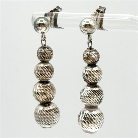 Vintage Silver Faceted Bead Drop Earrings