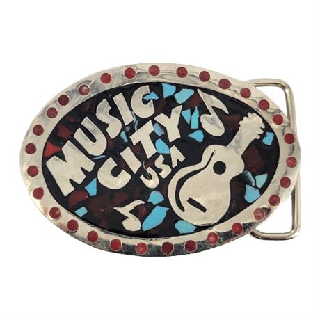 Vintage Music City Nashville Turquoise Terrazzo Inlay Belt Buckle