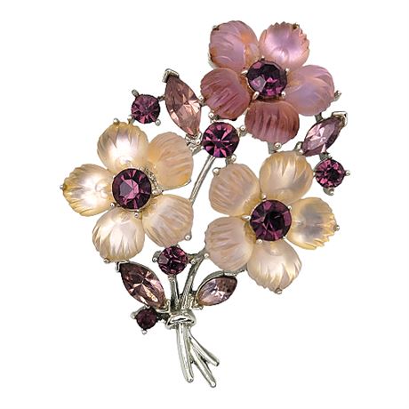 Vintage Lisner Rhinestone Flower Brooch