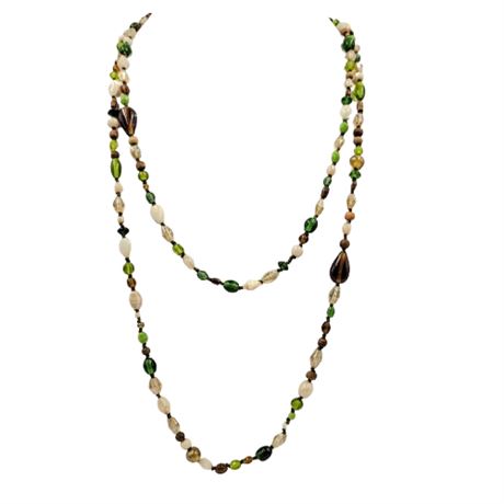 Long Strand Green and Brown Multicolor Bead Necklace