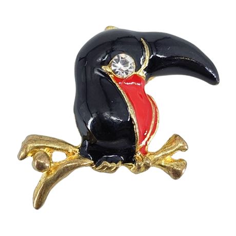 Vintage Enamel & Rhinestone Toucan Brooch