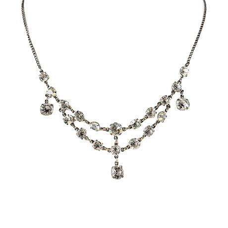 Vintage Silver Tone Clear Crystal Festoon Necklace