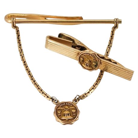 Vintage 10K Gold Ohio Bell Service Medals on Gold Filled Tie Clips