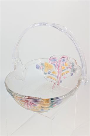 Glass Basket w/ Handle holiday Bells Pinecones