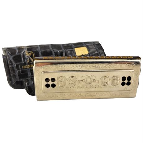 Vintage Hohner Harmonica in Gray Case