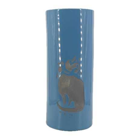 Vintage USA Blue Etched Ceramic Cylinder Vase