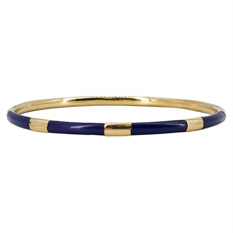 Vintage Brass & Navy Blue Inlay Bangle Bracelet