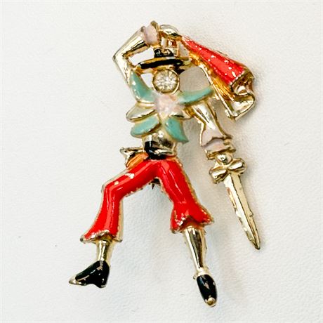 Vintage Gold Tone & Enamel Matador Brooch