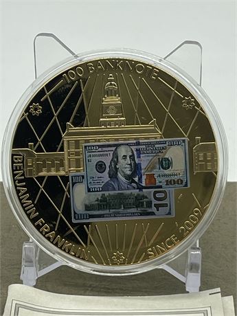 Limited Edition Franklin $100 Banknote Coin - Layered 24K