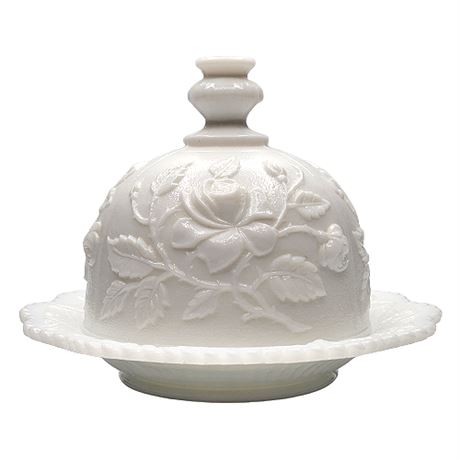 Imperial Glass "Rose Milk Glass" Round Covered Butter Dish