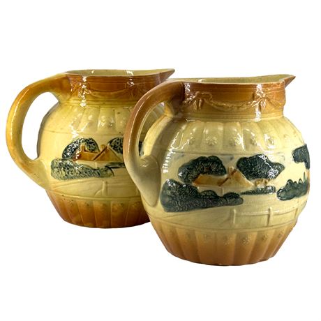 Vintage Roseville Pottery "Landscape" lot of Two Pitchers