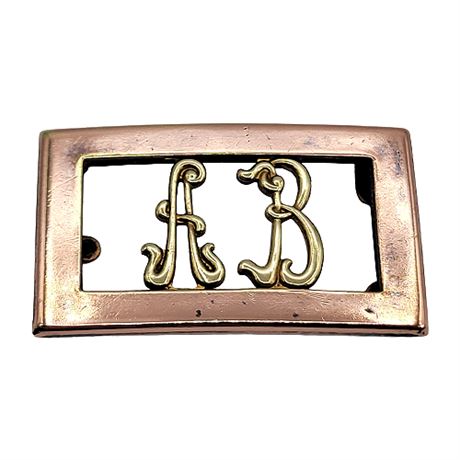 Antique Victorian Copper & Brass Monogram Belt Buckle