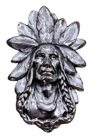 Large 3” Embossed Silverplate Indian Chief Brooch