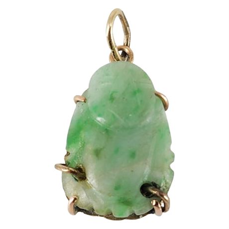 Vintage 9K Gold Carved Jade Buddha Charm