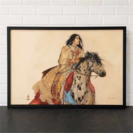 Carol Grigg Print, Black Horse, Large Western America Style Art