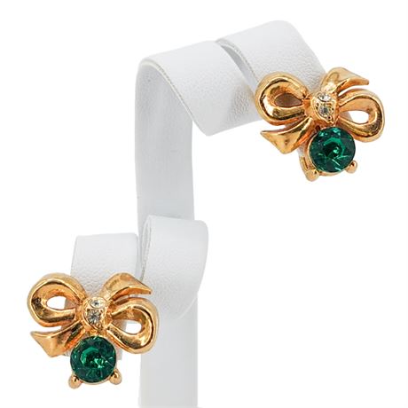 Vtg LISNER Rhinestone Bow Screwback Earrings