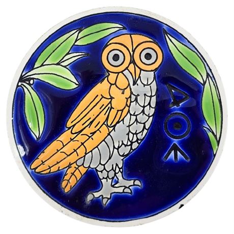 Vintage Knossos Ltd Greek Ceramic Owl Tile/Coaster