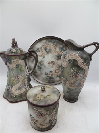 Nippon Moriage Dragon Ware Dinner Plate Coffee Pot Water Pitcher & Container
