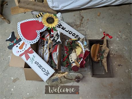 Lot Holiday Decor w/ Plastic Storage Container
