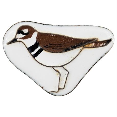 Signed Vintage Enamel on Copper Killdeer Bird Brooch