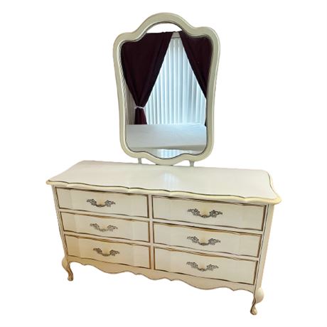 French Provincial Style 6 Drawer Dresser with Mirror