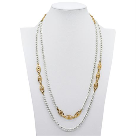 Vintage MONET White & Gold Tone 54" Chain Necklace