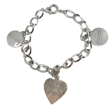 Silver Tone Chain Bracelet with Names Robin, Craig and Scott