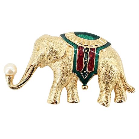 Vtg MONET Enameled Lucky Elephant Brooch