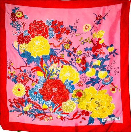Vtg Paul Martel Red Floral Scarf