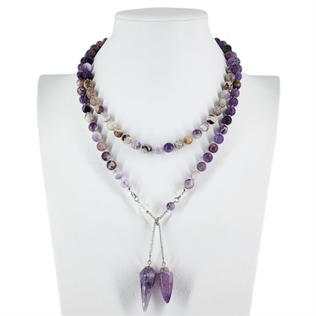 Artisan Made Genuine Amethyst Lariat Necklace w/ Pendulum Ends