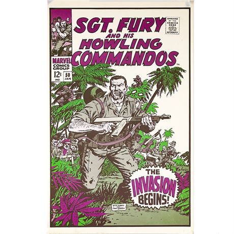 Vintage Marvel Poster Print of "SGT. Fury" Issue 50 Comic Book Cover