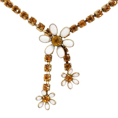 Vtg Prong Set Topaz Rhinestone Daisies Choker Necklace