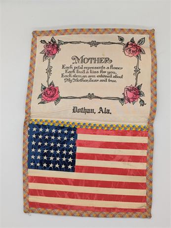 Antique Handpainted SATIN "Mother Poem" U.S. FLAG Dothan, Alabama Envelope