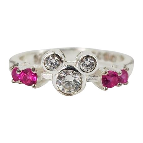 Vtg DISNEY Sterling Silver Pink Spinel Mickey Mouse Ring, Sz 5