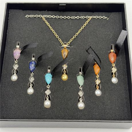 "New" 7-Stone Pendants with Gold & Silver Tone Chains