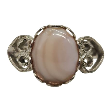 Vintage Silver Tone Mother of Pearl Shell Adjustable Ring