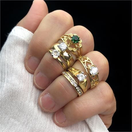 (6) Vintage Rings- 3 Marked 18k GE Gold Electroplate