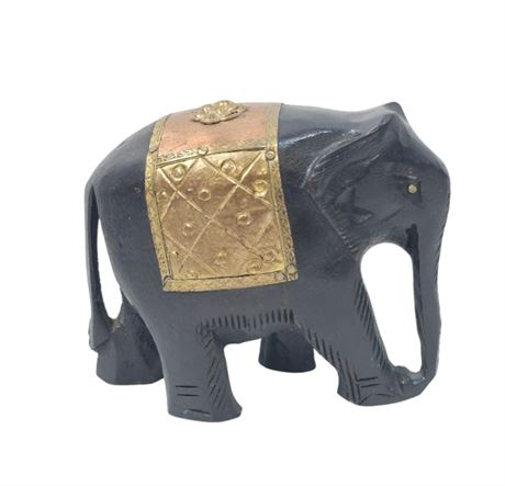 Wood & Brass Elephant Figurine