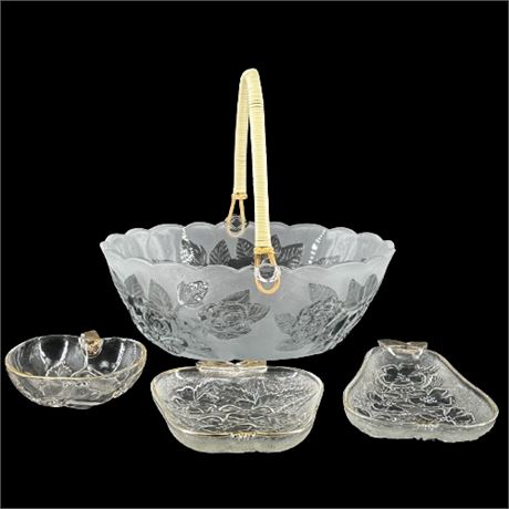 Frosted Glass Basket & Fruit Dishes