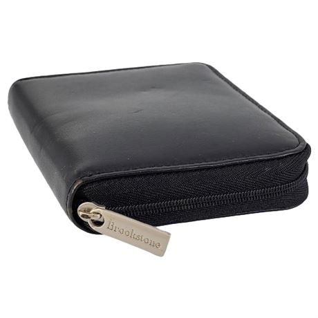 Brookstone Black Leather Zip Around Bifold Wallet