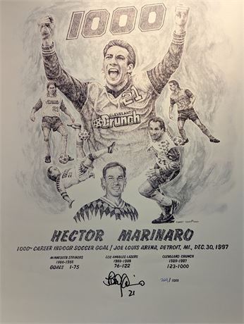 Vtg. 1997 Signed Hector Marinaro Detroit Rockers Soccer Poster w/ Ticket