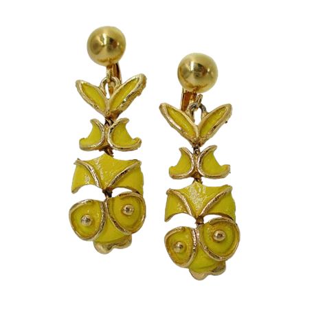VTG Enamel BIG FISH Gold Tone Clasp Earrings