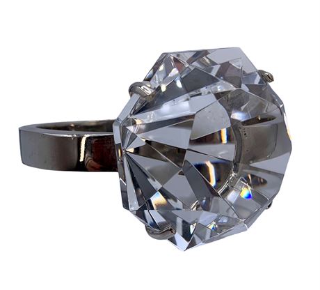 Large 4” Faceted Crystal Solitaire Ring Paperweight