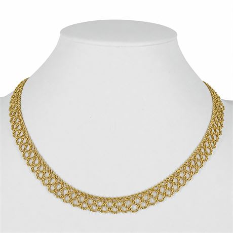 14K Gold Intricate Openwork Rope Link Collar Necklace from JewelAmerica, Inc.