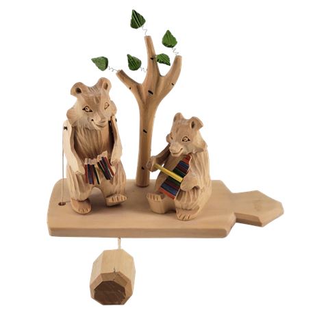 Bogorodsk Russian Carving Momma & Baby Bear Band Pull Toy
