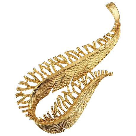 Vintage Gold Tone Stylized Feather Brooch